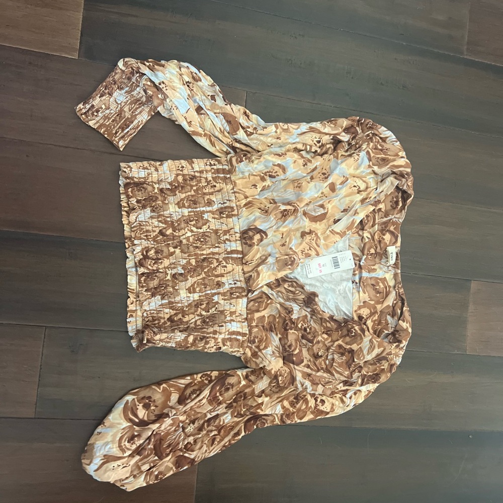 Anthropologie Brown and Cream Patterned Blouse